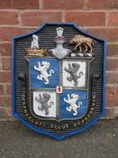 A LARGE CAST IRON COAT OF ARMS PLAQUE FOR THE HARPER CREWE FAMILY OF CALKE ABBEY, hand painted