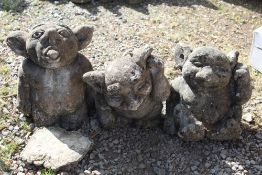 THREE STONE GOBLIN GARDEN ORNAMENTS