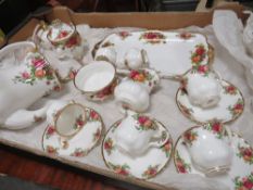A TRAY OF ROYAL ALBERT OLD COUNTRY ROSES CHINA TO INCLUDE A COFFEE POT, ATOMISER ETC.