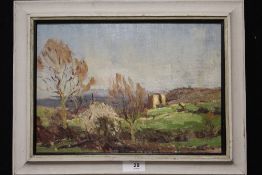 A VINTAGE FRAMED OIL ON BOARD DEPICTING ARNSIDE TOWER BY WILLIAM DODD