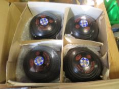 A BOXED SET OF GREEN MASTER LAWN BOWLS