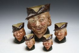 A COLLECTION OF EARLIER FIVE ROYAL DOULTON CHARACTER JUGS - ROBIN HOOD, consisting of one large, tw