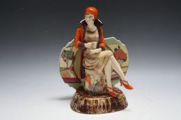 A PEGGY DAVIS LIMITED EDITION CLARICE CLIFF TYPE FIGURE 'AFTERNOON TEA', number 649 of 650, H 23.5