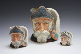 THREE GRADUATING ROYAL DOULTON CHARACTER JUGS - DON QUIXOTE, consisting of small D6511, medium D646