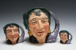 THREE GRADUATING ROYAL DOULTON CHARACTER JUGS - THE FORTUNE TELLER, consisting of small D6523, medi