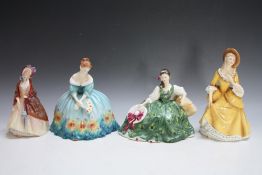 FOUR ROYAL DOULTON FIGURES CONSISTING OF VICTORIA HN3416 GOLD STAMP, Paisley Shawl, Elyse and Sandr