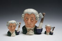 THREE GRADUATING ROYAL DOULTON CHARACTER JUGS FROM WILLIAMSBURG - APOTHECARY, consisting of small D