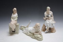 THREE ROYAL DOULTON REFLECTIONS FIGURES CONSISTING OF SHEPHERDESS, Idle Hours and Entranced, H 21 c