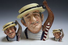 THREE GRADUATING ROYAL DOULTON CHARACTER JUGS - GONDOLIER, consisting of small D6585, medium D6592