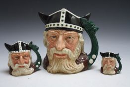 THREE GRADUATING ROYAL DOULTON CHARACTER JUGS - VIKING, consisting of small D6526, medium D6502 and