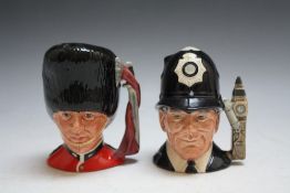 TWO ROYAL DOULTON CHARACTER JUGS - THE GUARDSMAN, and the London Bobby, H 11 cm
