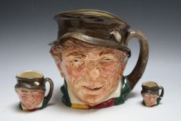 THREE GRADUATING ROYAL DOULTON CHARACTER JUGS - PADDY, consisting of miniature, small and large, H