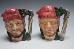 TWO MEDIUM ROYAL DOULTON CHARACTER JUGS - THE LUMBERJACK D6613, H 10 cm