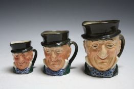 THREE GRADUATING ROYAL DOULTON CHARACTER JUGS - MICAWBER, consisting of small and two sizes of medi