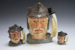 THREE GRADUATING ROYAL DOULTON CHARACTER JUGS - GLADIATOR, consisting of small, medium D6553 and la