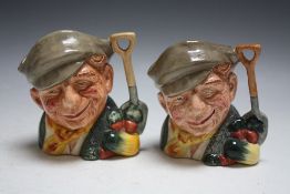TWO ROYAL DOULTON CHARACTER JUGS - THE GARDENER, both medium D6634, H 10.5 cm