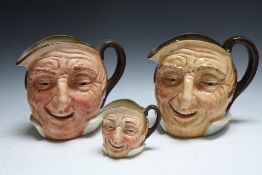 THREE ROYAL DOULTON CHARACTER JUGS - FARMER JOHN, consisting of one medium and two large D6438, H