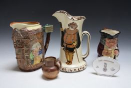 A ROYAL DOULTON 'FALSTAFF' THEMED JUG, together with a Doulton Dickens jug, a toby jug, Doulton La