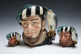 THREE GRADUATING ROYAL DOULTON CHARACTER JUGS - THE FALCONER, consisting of small D6547, medium D65
