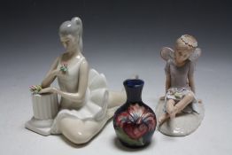 A SMALL MOORCROFT VASE, H 9.5 cm, together with two figures (3)