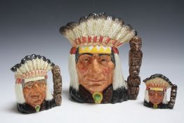 THREE GRADUATING ROYAL DOULTON CHARACTER JUGS - NORTH AMERICAN INDIAN, consisting of small D6665, m