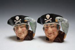 TWO MEDIUM ROYAL DOULTON CHARACTER JUGS - LONG JOHN SILVER, both D6386 but one large than the other