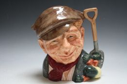 RARE ROYAL DOULTON CHARACTER JUG - THE RED GARDENER D6630, with red scarf and pink striped shirt, H