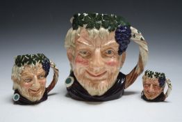 THREE GRADUATING ROYAL DOULTON CHARACTER JUGS - BACCHUS, consisting of small D6521, medium D6505 an