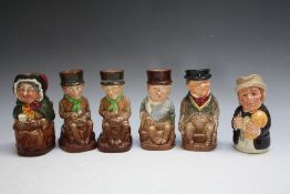 FIVE ROYAL DOULTON CHARLES DICKENS SMALL TOBY JUGS, together with D6701 Mr Furrow, H 11 cm
