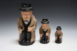 THREE GRADUATING ROYAL DOULTON TOBY JUGS - WINSTON CHURCHILL, tallest H 23 cm
