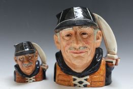 ROYAL DOULTON CHARACTER JUG - THE YACHTSMAN D6622, together with a smaller damaged example, H 21 cm