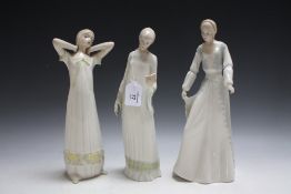THREE ROYAL DOULTON REFLECTIONS FIGURES CONSISTING OF DAYBREAK, Secret moment and Demure, H 32 cm