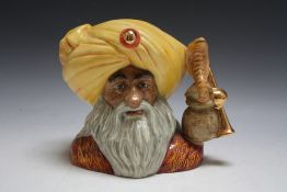 ROYAL DOULTON CHARACTER JUG - SNAKE CHARMER D6912, having a golden trumpet and stamped to base ' T