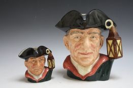 TWO ROYAL DOULTON CHARACTER JUGS FROM WILLIAMSBURG - NIGHT WATCHMAN, consisting of medium D6576 and