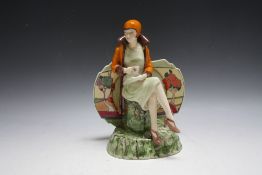 A PEGGY DAVIS LIMITED EDITION CLARICE CLIFF TYPE FIGURE 'AFTERNOON TEA', number 648 of 650, H 23.5