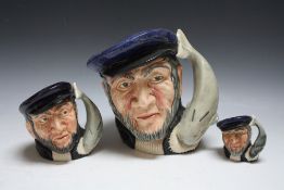 THREE GRADUATING ROYAL DOULTON CHARACTER JUGS - CAPTAIN AHAB, consisting of small D 6522, medium D