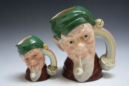 TWO ROYAL DOULTON CHARACTER JUGS - LEPRECHAUN, consisting of medium D6899 and large D6847, H 19 cm