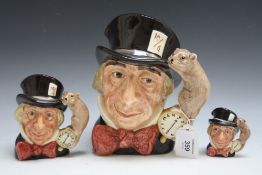 THREE GRADUATING ROYAL DOULTON CHARACTER JUGS - MAD HATTER, consisting of small, medium and large,