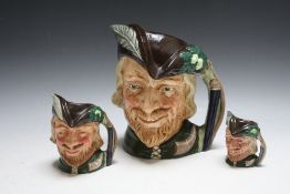 THREE GRADUATING ROYAL DOULTON CHARACTER JUGS - ROBIN HOOD, consisting of large D6527, medium D653