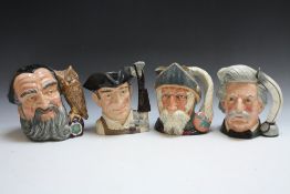 FOUR ASSORTED LARGE ROYAL DOULTON CHARACTER JUGS, consisting of Merlin, Don Quixote, Mark Twain and