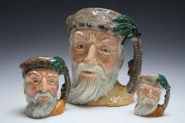 THREE GRADUATING ROYAL DOULTON CHARACTER JUGS - ROBINSON CRUSOE, consisting of small D6546, medium