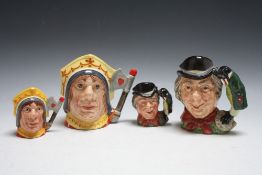 FOUR ROYAL DOULTON SMALL AND MEDIUM CHARACTER JUGS - THE RED QUEEN D6860 AND D6859 TOGETHER WITH TH