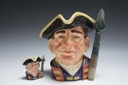 TWO ROYAL DOULTON CHARACTER JUGS FROM WILLIAMSBURG - GUARDSMAN, consisting of small D6582 and larg