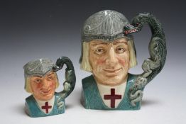 TWO ROYAL DOULTON CHARACTER JUGS - ST GEORGE, consisting of medium D6618 and large D6618, H 19 cm