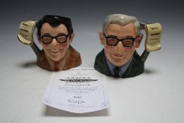 A PAIR OF LIMITED EDITION 'THE TWO RONNIES' ROYAL DOULTON CHARACTER JUGS D7114 AND D7113, both numb