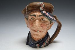 RARE ROYAL DOULTON CHARACTER JUG - ARRY WITH PEARLY BLUE WITH BUTTONS, large, H 16.5 cmCondi