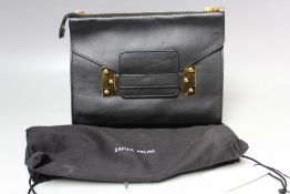 A SOPHIE HULME BLACK MINI SOFT LEATHER ENVELOPE CLUTCH BAG, zip fastening, with additional