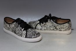 A PAIR OF L.K. BENNETT PRINTED PYTHON PUMPS, size EU 38