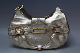 A JIMMY CHOO METALLIC GOLD EVENING BAG, single loop handle, zip fastening and fold over strap,