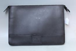 A RALPH LAUREN BLACK LEATHER LAPTOP SLEEVE BAG, zip fastening, W 39 cm